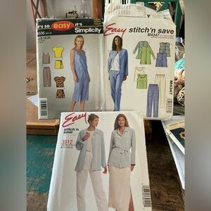 3 Patterns Clothes Never Cut! Easy Stitch 3912 & M4347 & Simplicity 4536